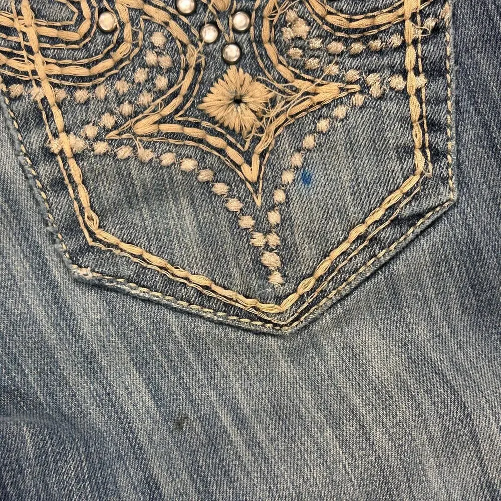 Ariat Denim Embroidered Studded Low Rise Bootcut Jeans Turquoise Wms 29 Western
